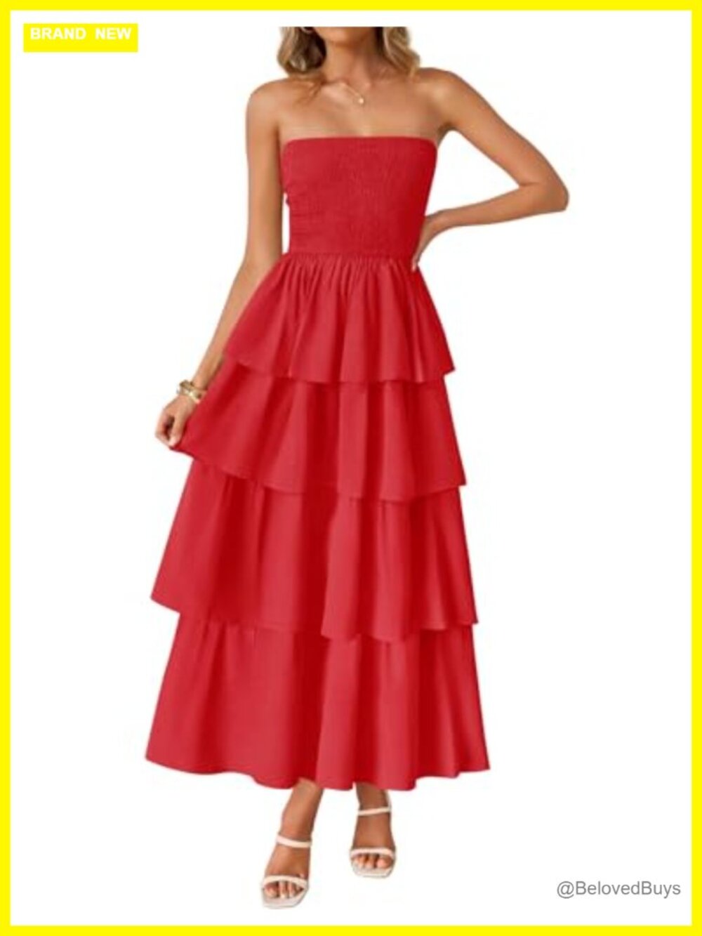 Strapless Smocked Tiered Maxi Dress Sleeveless Summer Beach Sundress